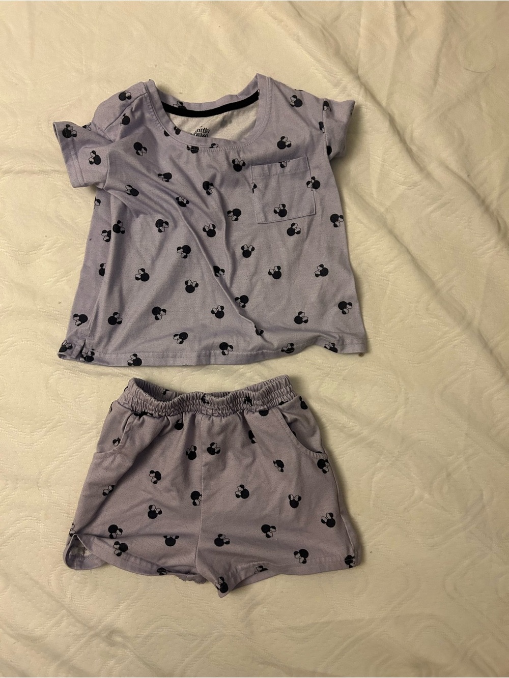 Disney Lavender Short Sleeve Tee & Shorts Set with Black Mickey Print